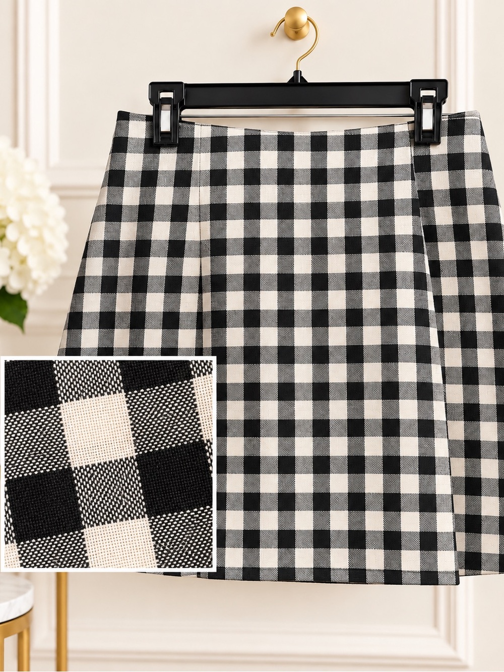Express Black & White Checkered Linen Blend Skirt – NWT – Size L - Picture 3 of 4